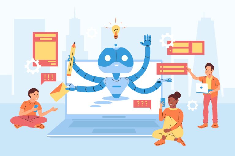 AI-powered tools like ChatGPT and generative design platforms assisting marketers with idea generation, content creation, and task automation in digital marketing and design.
